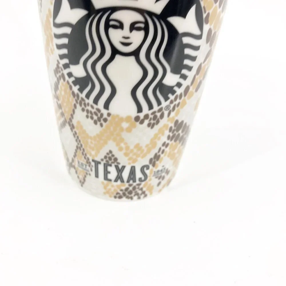 ✅Starbucks Texas 2015 Brown Silver Gold Snake Skin Print 12oz Tumbler Mug No Lid